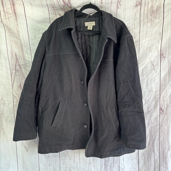 J. Crew Black Button up Heavyweight Thick Trench Sack Wool Blend coat Jacket XL - Picture 1 of 8